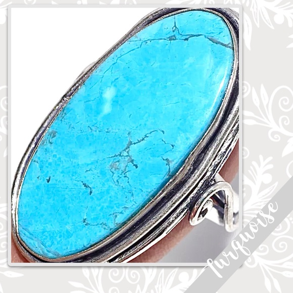 Turquoise Eclectic Silver Artisan Shadowbox Ring, Size 8 (Turquoise Blue) - Picture 2 of 2